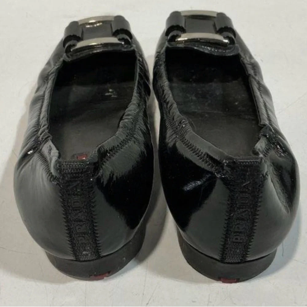 Prada Black, size 7.5 US, 38 EU, Patent Buckle Flats w/ Prada on buckle & COA - Picture 5 of 15